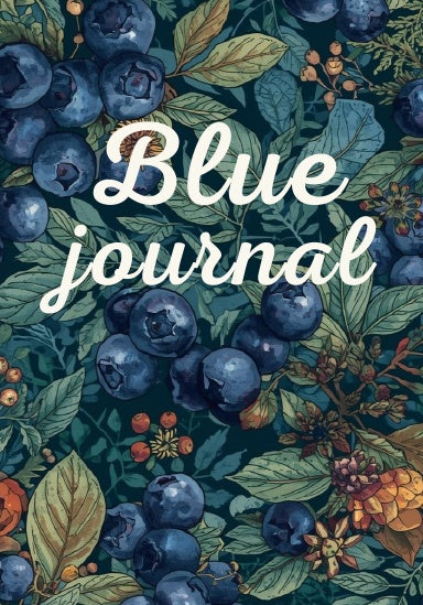 Blue gratitude journal with blueberries design